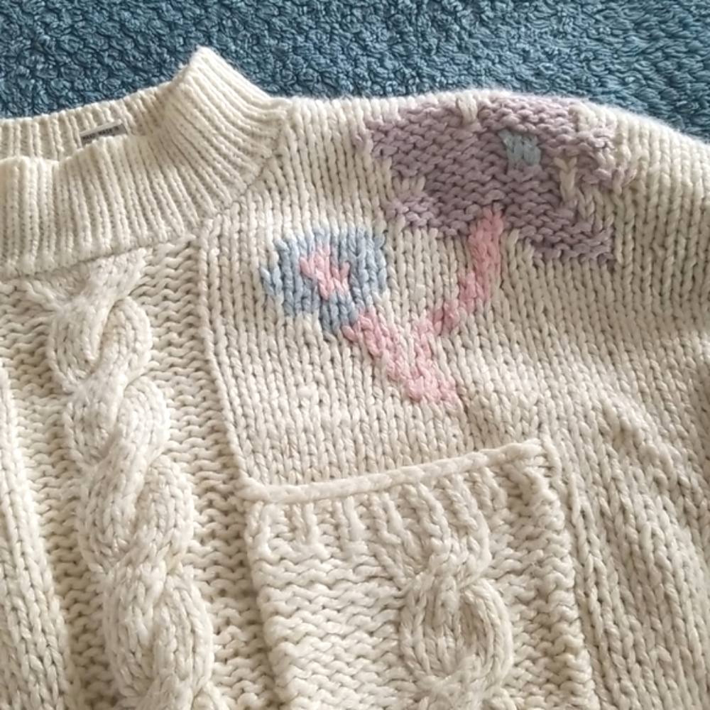 80s VTG Sweater, Chunky & Hand-Knit, Mock-Neck